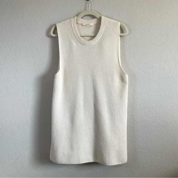 6397 Sleeveless Ribbed Tunic in Ivory Organic Cotton Cashmere Blend Shirt Top - Picture 2 of 14